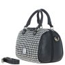 Ashwood Leather Harris Tweed Barrel Bag Black White angled view