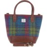 Ashwood Leather Harris Tweed Grab Bag Tan Purple front