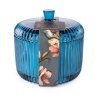 Ridged Glass Jar Candle Blue Top