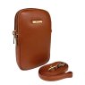 Nova Leathers Toffee Brown Twin Zip Top Phone Bag With Strap