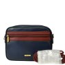 Nova Leathers Navy Tan Camera Bag with Strap