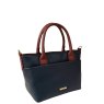 Nova Leathers Navy Tan Small Grab Bag Angled View