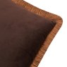 Furn Halo Fringed Velvet Cushion Chocolate & Caramel Edge Detail