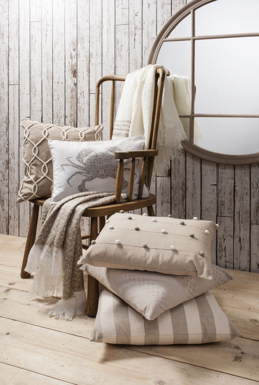 Barnacle, Dune, Boardwalk, Castaway, Crab Cushions & Retreat Throw Taupe